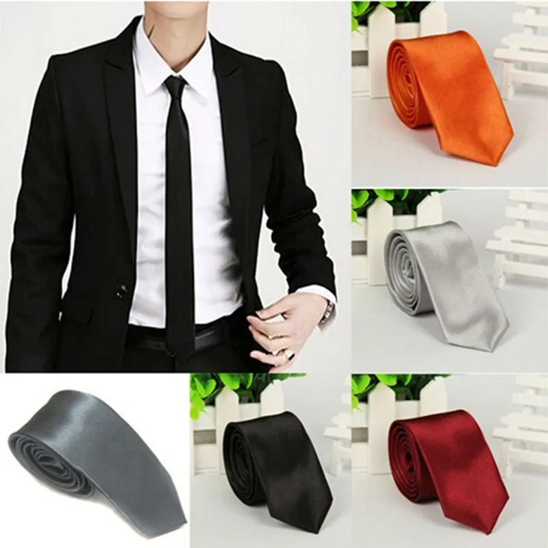 Skinny Tie Men - Elegancki krawat męski w jednolitym kolorze,