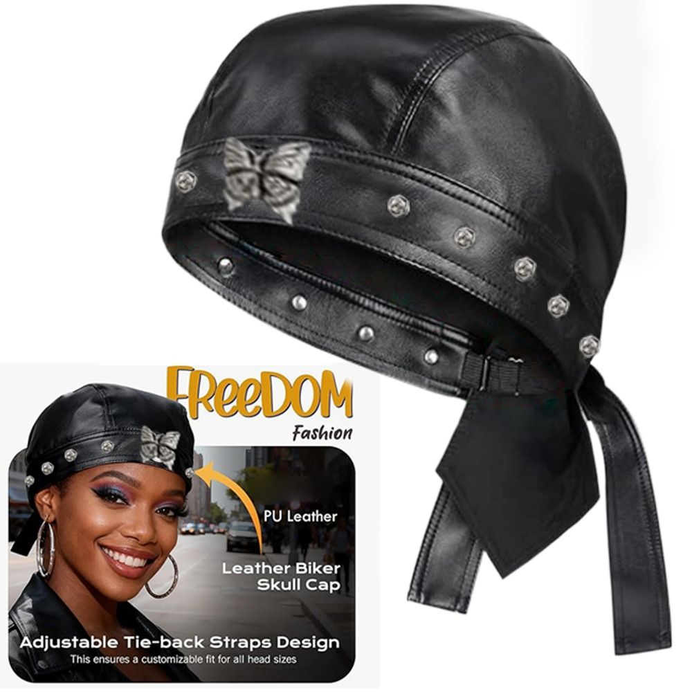 Bandana Doo Rag - Czarna czapka motocyklowa ze skóry PU,